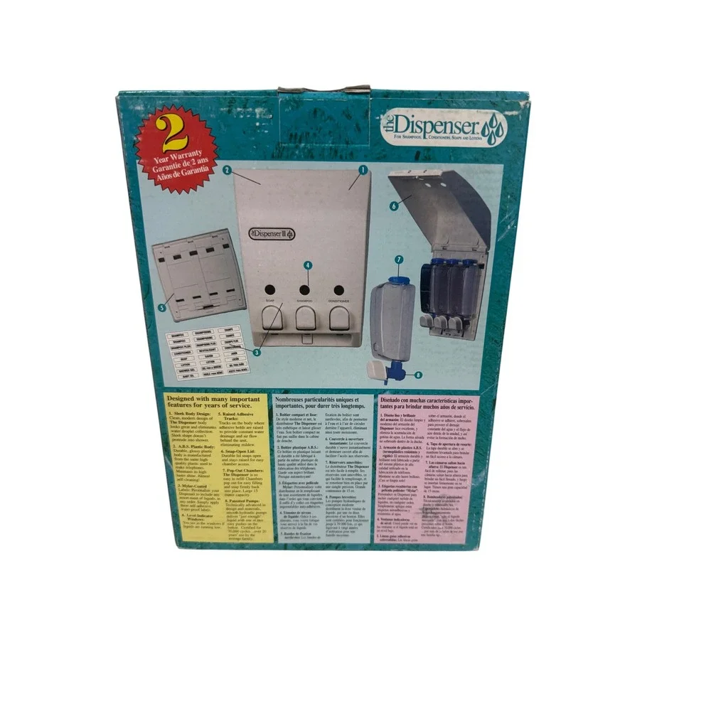VTG The Dispenser White Triple Wall Mount Shower Soap Shampoo Dispenser New